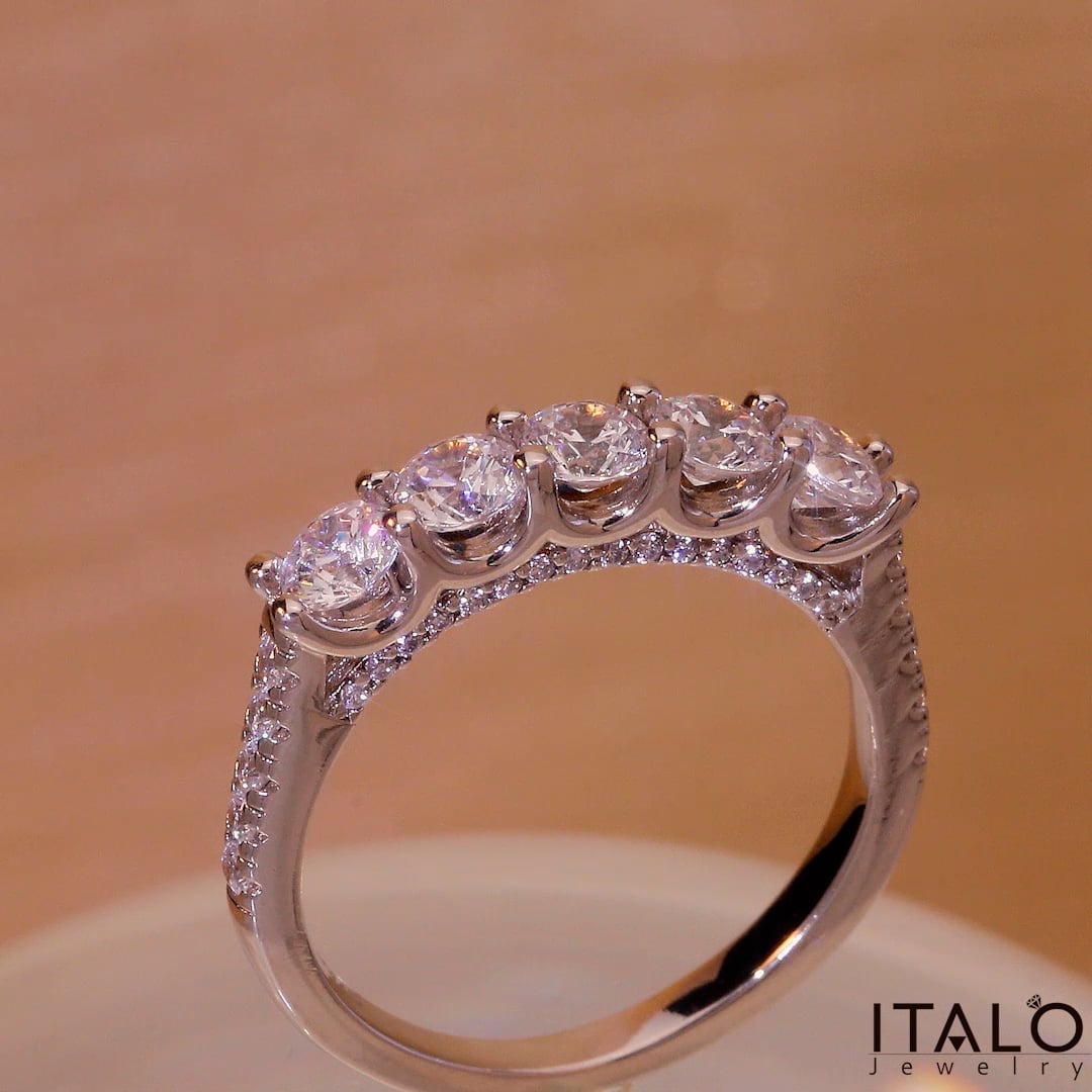 Italo Five Stone Half Eternity Band Wedding Band For Women