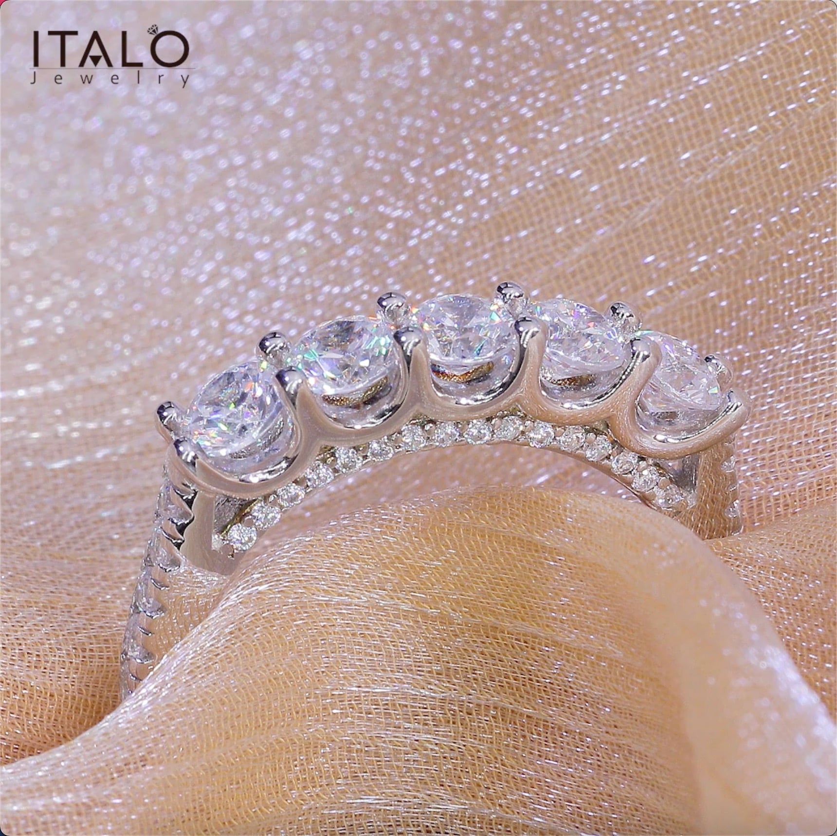 Italo Five Stone Half Eternity Band Wedding Band For Women