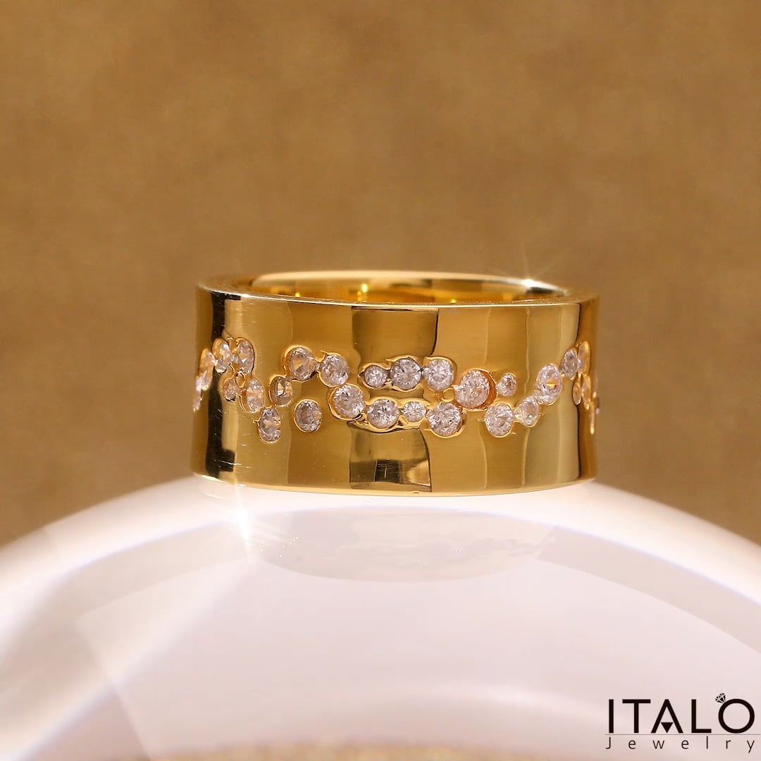 Italo Flush Setting Wide Eternity Wedding Band For Women