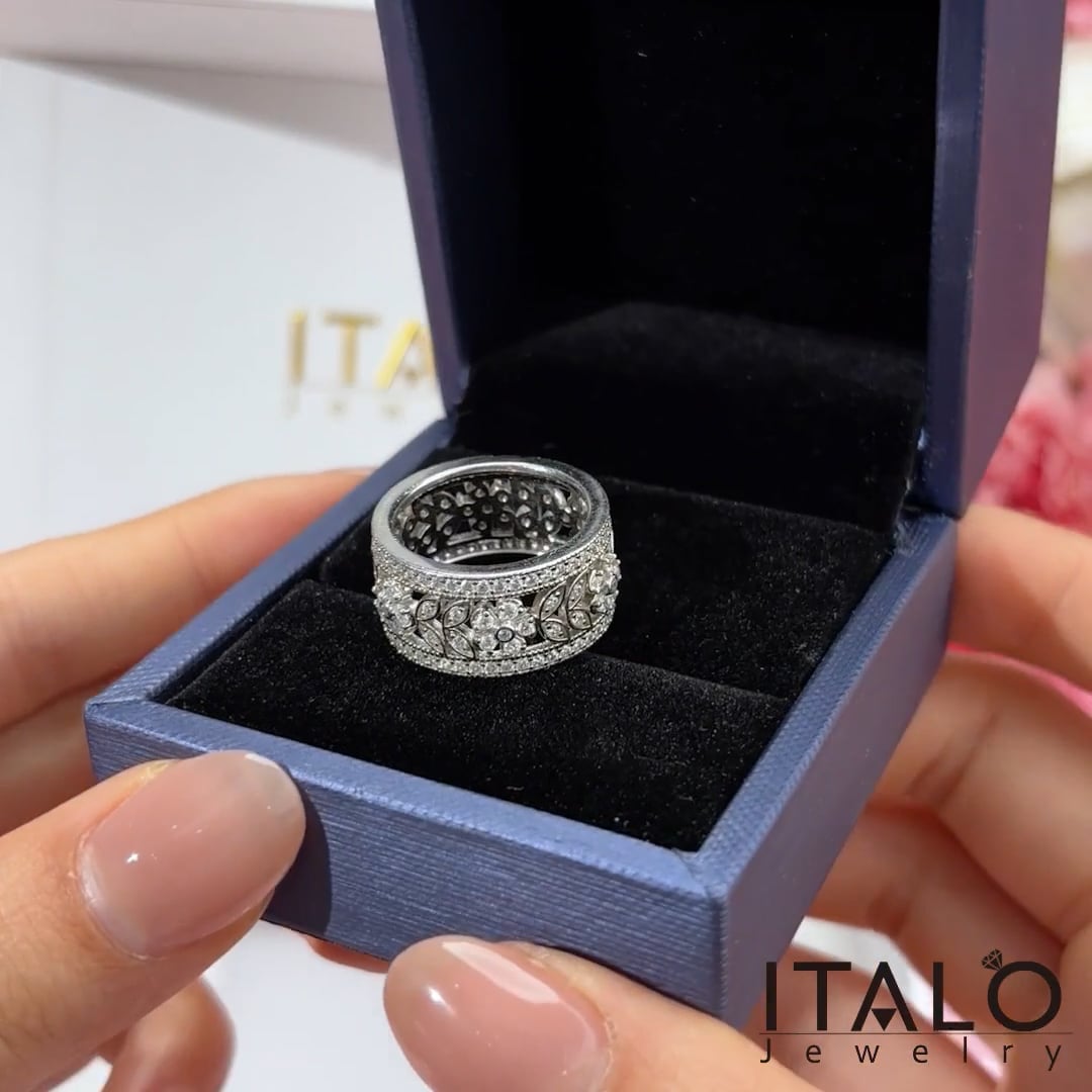 Italo White Sapphire Floral Eternity Band In Sterling Silver