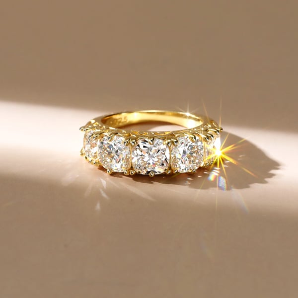 Italo Golden Filigree Cushion Cut Five Stone Wedding Band For Women