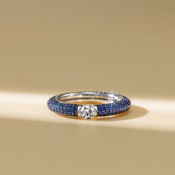 Italo Micro Pave Blue Sapphire Ring Round Cut Eternity Band