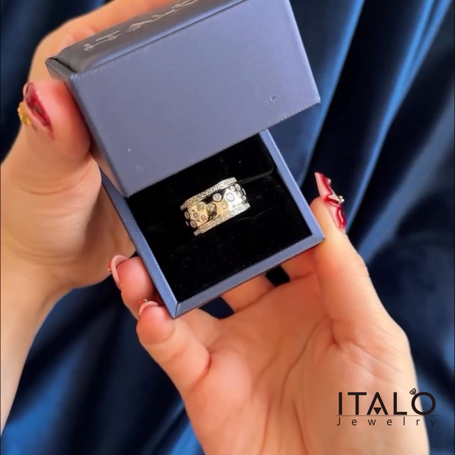Italo Multi Row Flush Set Waterfall White Sapphire Eternity Band For Women