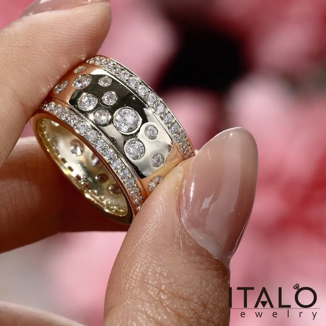 Italo Multi Row Flush Set Waterfall White Sapphire Eternity Band For Women