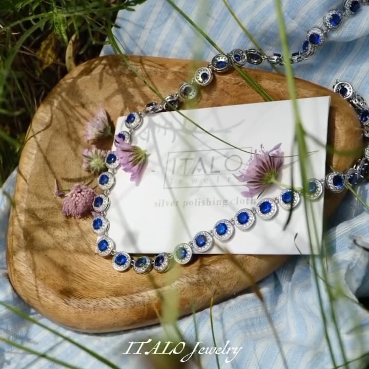 Italo Blue Sapphire Necklace Sterling Silver Tennis Necklace For Women