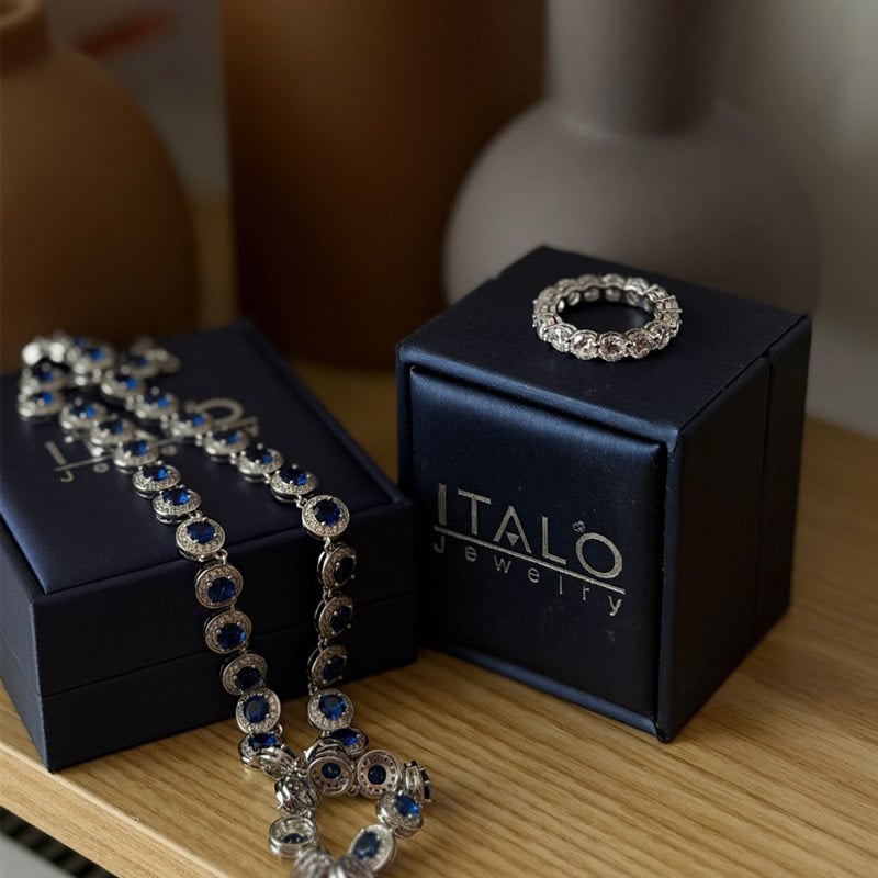 Italo Blue Sapphire Necklace Sterling Silver Tennis Necklace For Women