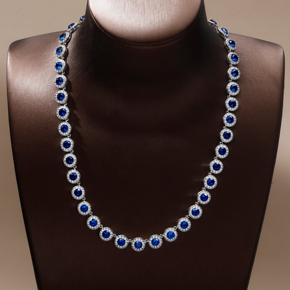 Italo Blue Sapphire Necklace Sterling Silver Tennis Necklace For Women