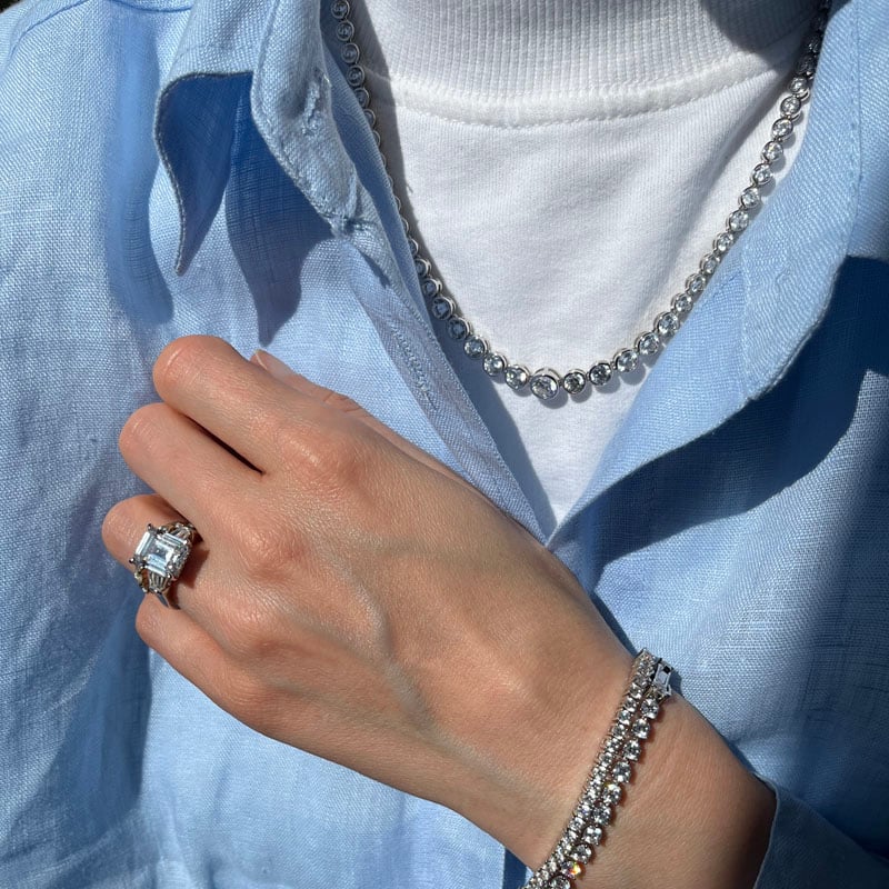 Classic Bezel Round Cut Tennis Necklace 
