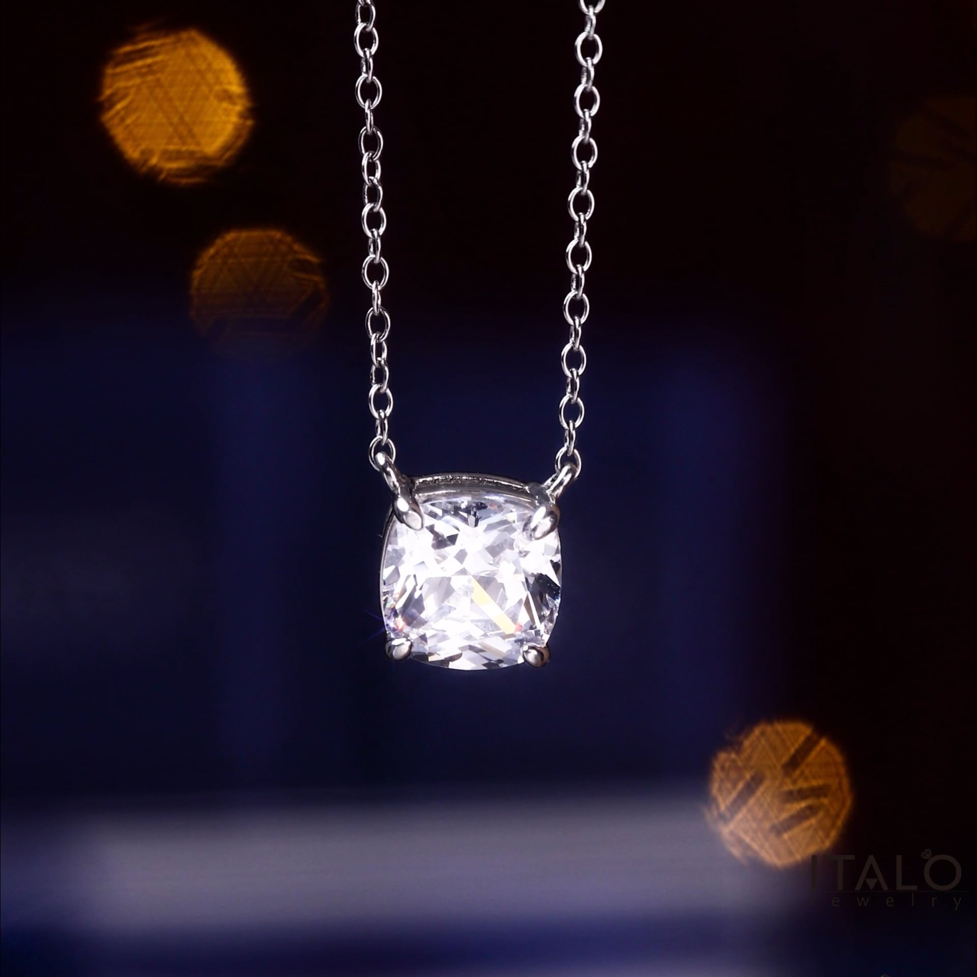 Italo Cushion Cut White Pendant Necklace Solitaire Necklace