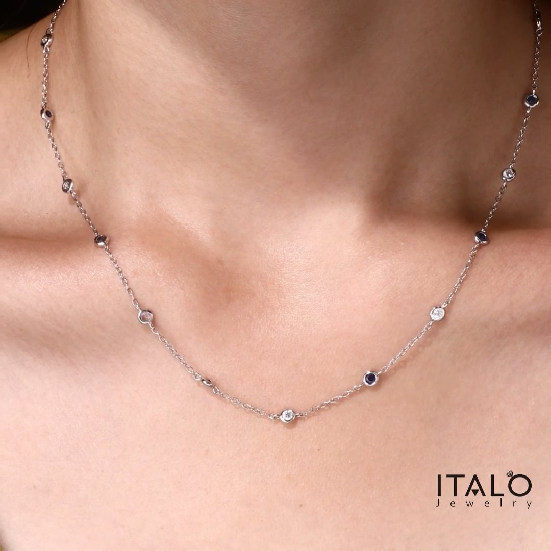 Italo Blue & White Sapphire Bezel Set Tennis Necklace