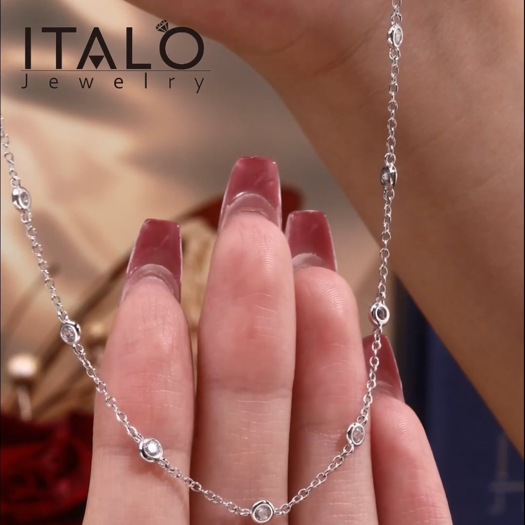 Italo White Sapphire Necklace Bezel Set Tennis Necklace