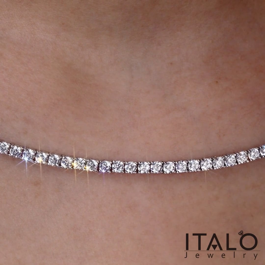 Italo 3.00 MM White Sapphire Round Cut Tennis Necklace For Women