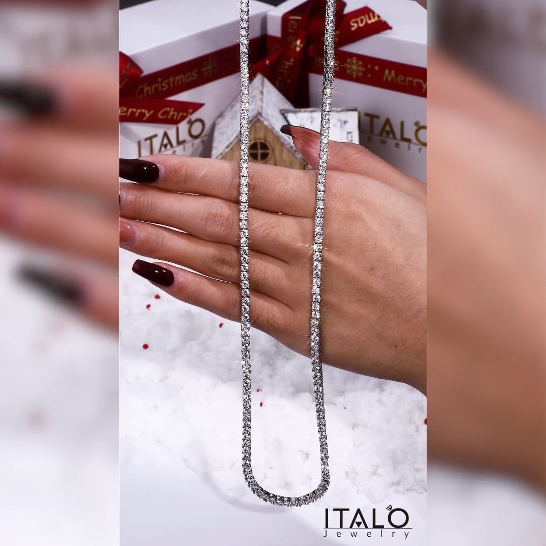 Italo 3.00 MM White Sapphire Round Cut Tennis Necklace For Women