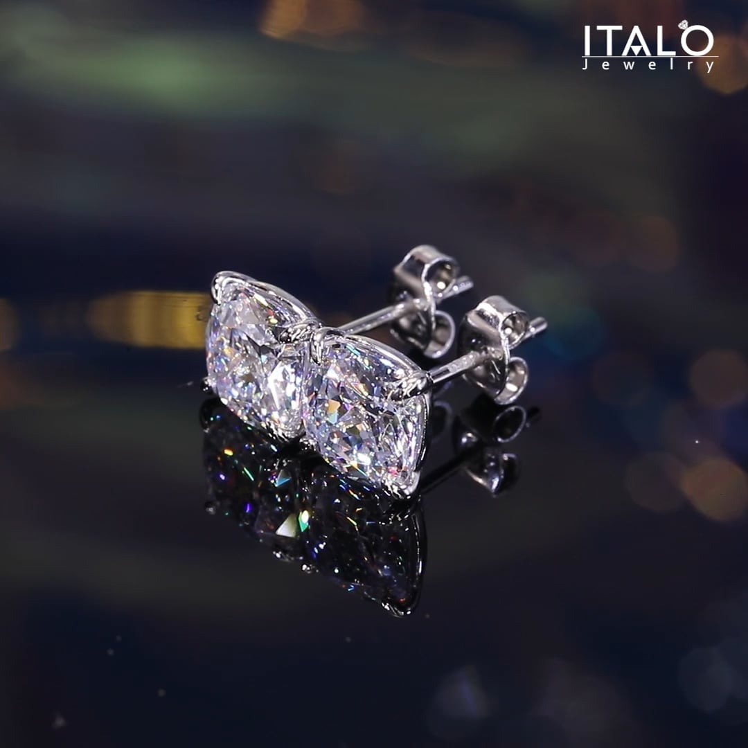Italo Cushion Cut Stud Earrings For Women In Sterling Silver