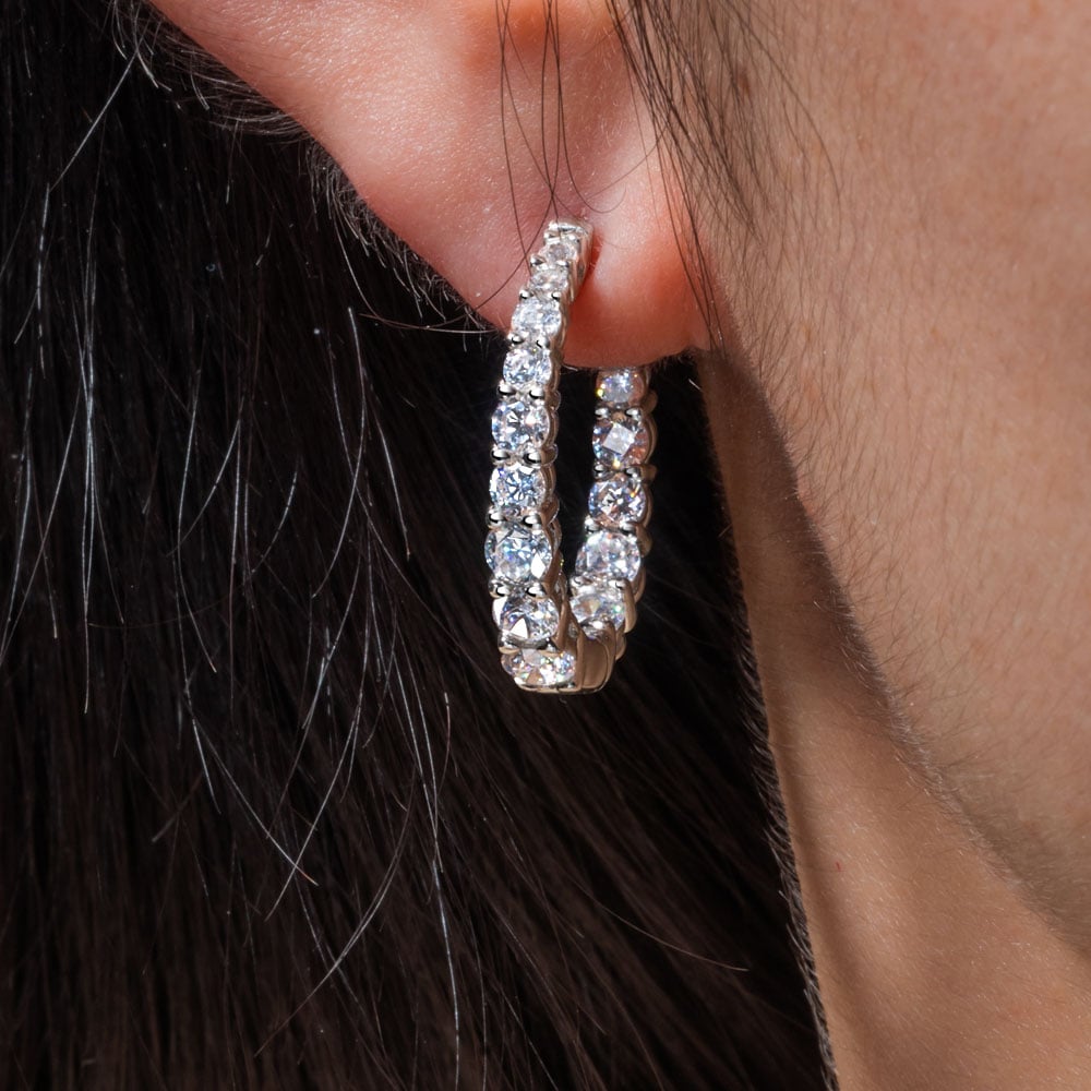 Italo White Round Oval-shaped Graduated Hoop Earrings For Women