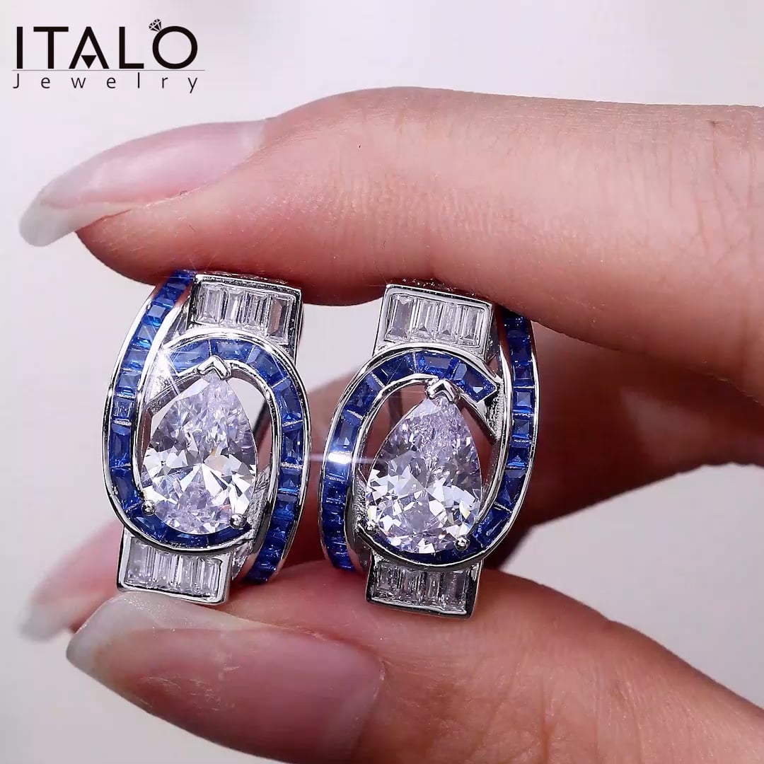 Italo Art Deco Pear Shaped Silver Hoop Earrings For Women