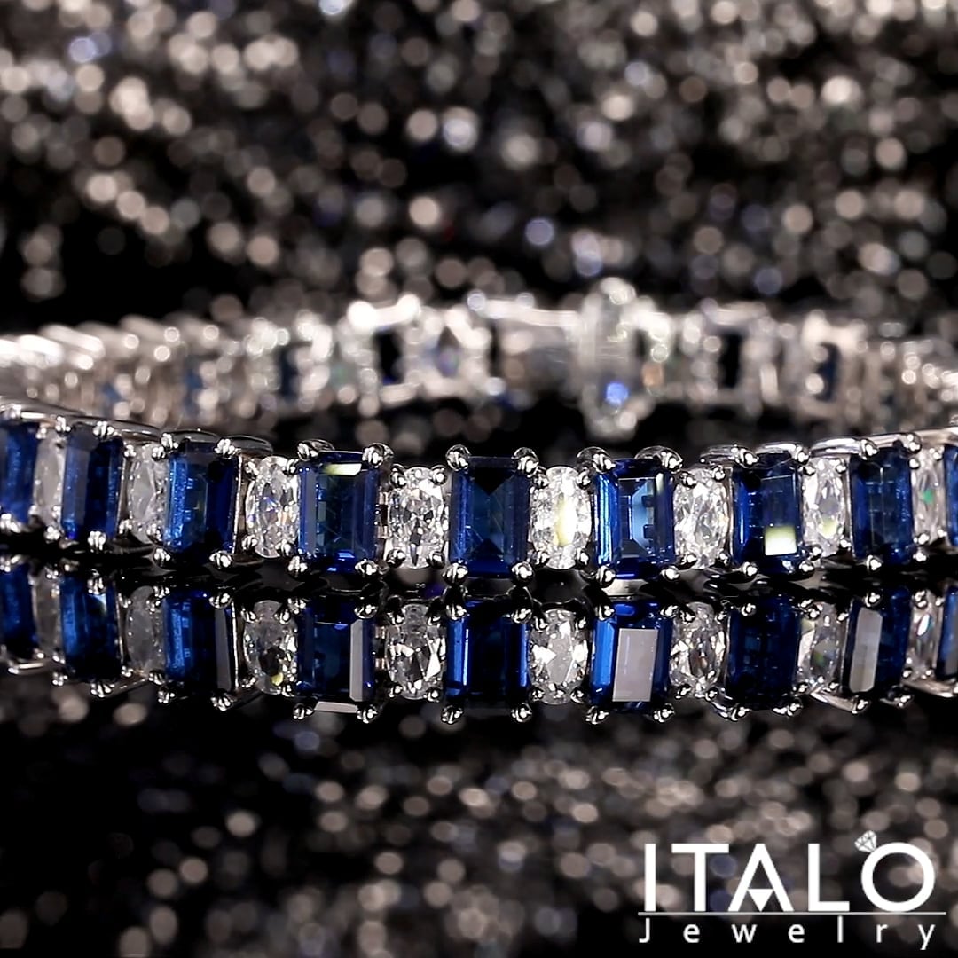 Alternating Blue & White Tennis Bracelet In Sterling Silver