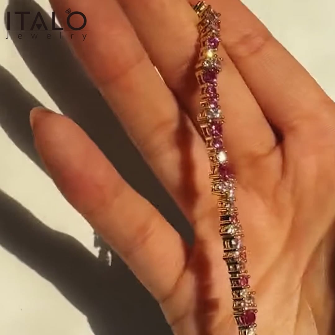 Italo Golden Pink Tennis Bracelet In Sterling Silver