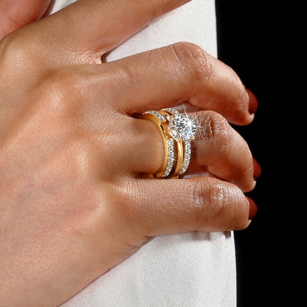 Round Cut Inset Guard Enhancers Engagement Rings Sets