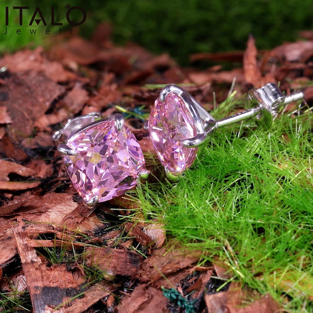Italo Cushion Cut Pink Sapphire Stud Earrings For Women