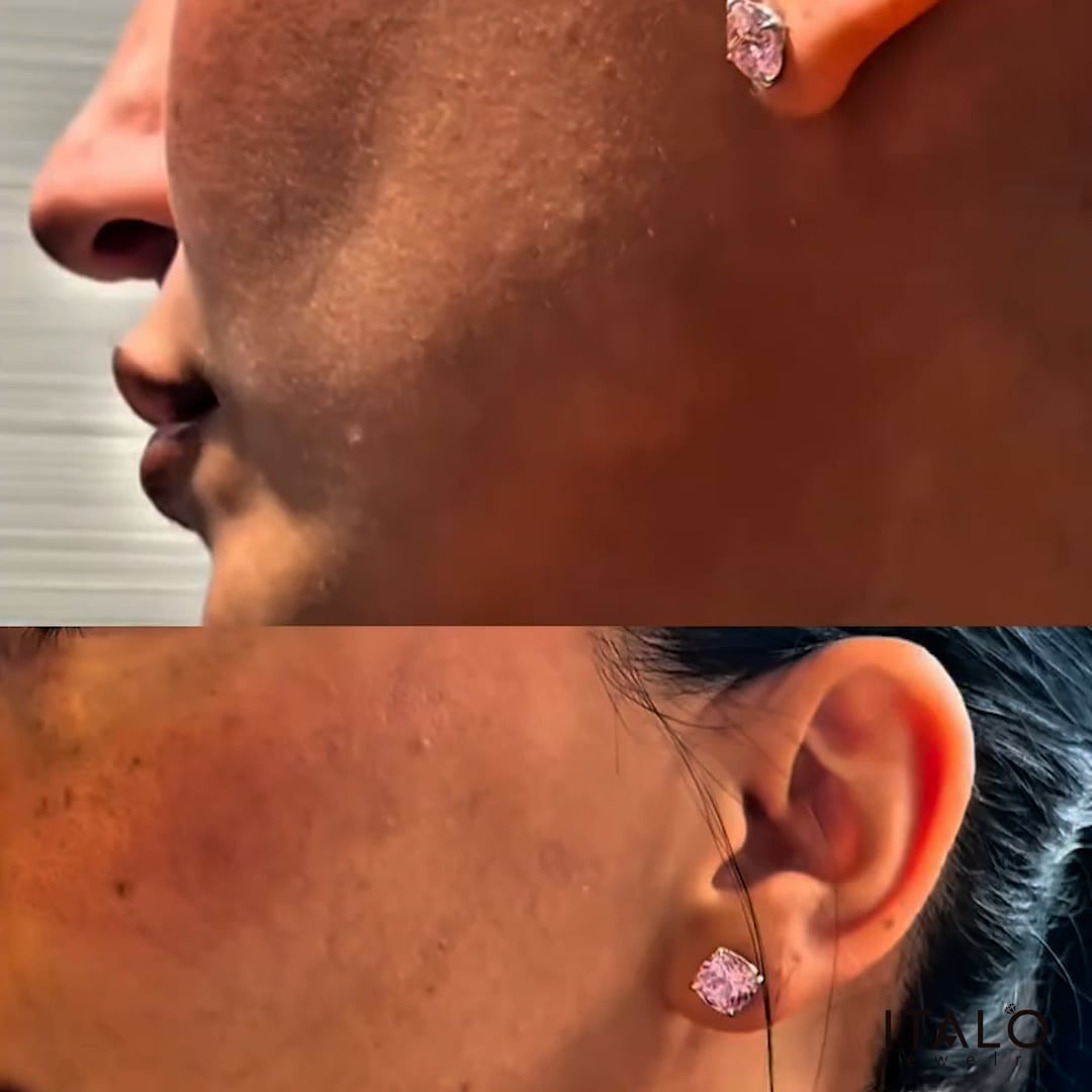 Italo Cushion Cut Pink Sapphire Stud Earrings For Women
