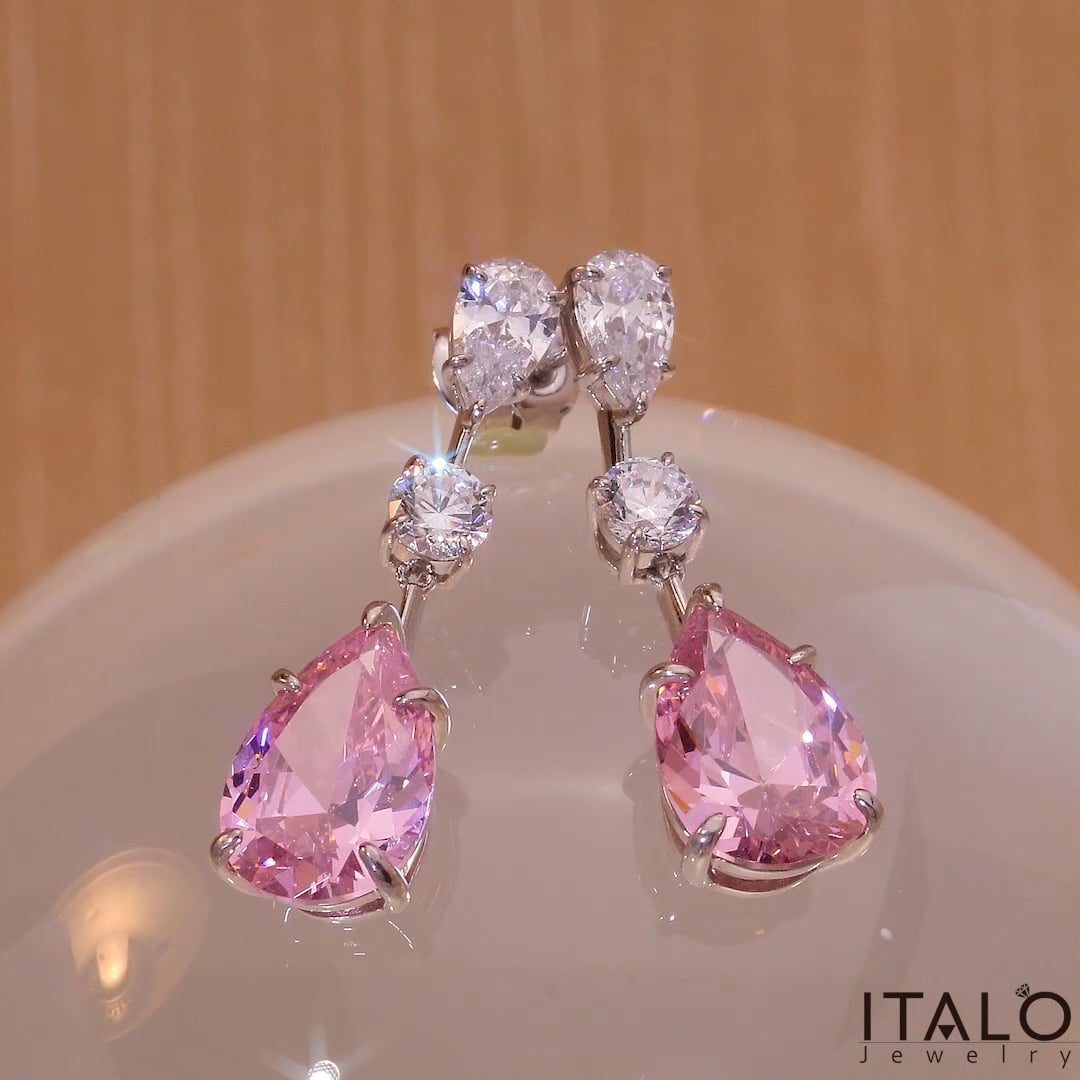 Italo Pink Sapphire Earrings Pear Shaped Drop Earrings For Women