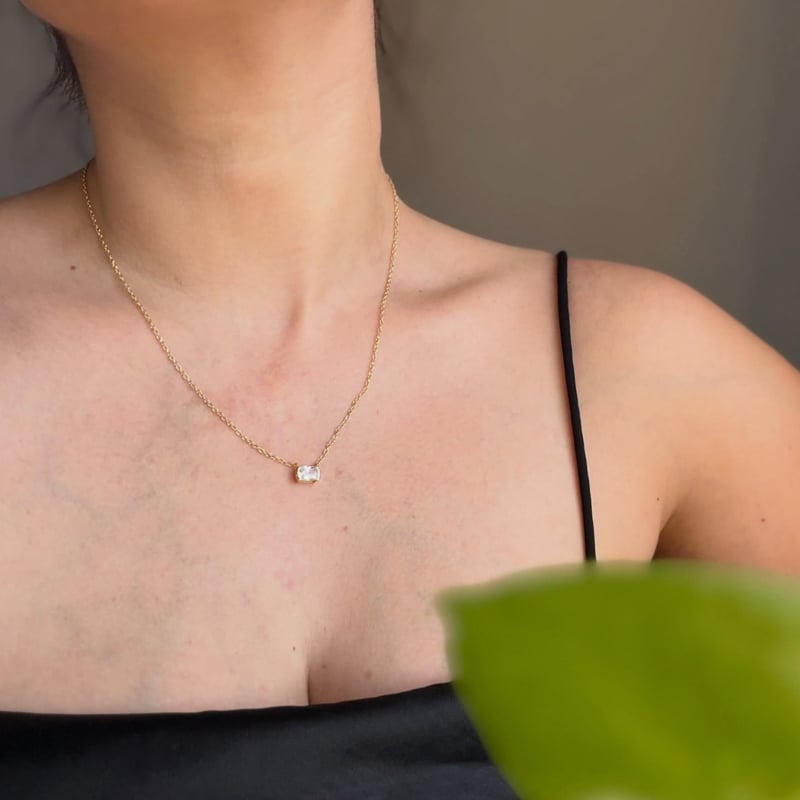 Italo Golden Half Bezel Cushion Cut Pendant Necklace For Women