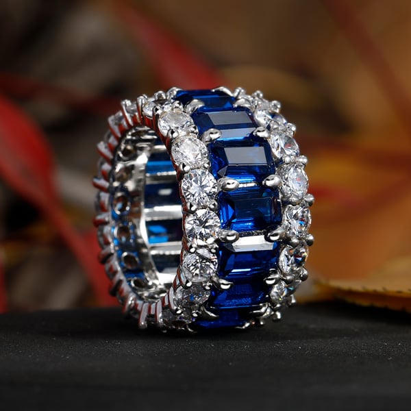 Italo Blue Sapphire Eternity Wedding Band For Women Anniversary Ring