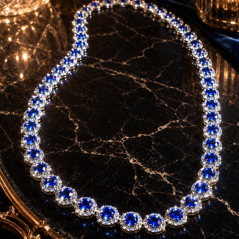 Italo Blue Sapphire Necklace Sterling Silver Tennis Necklace For Women