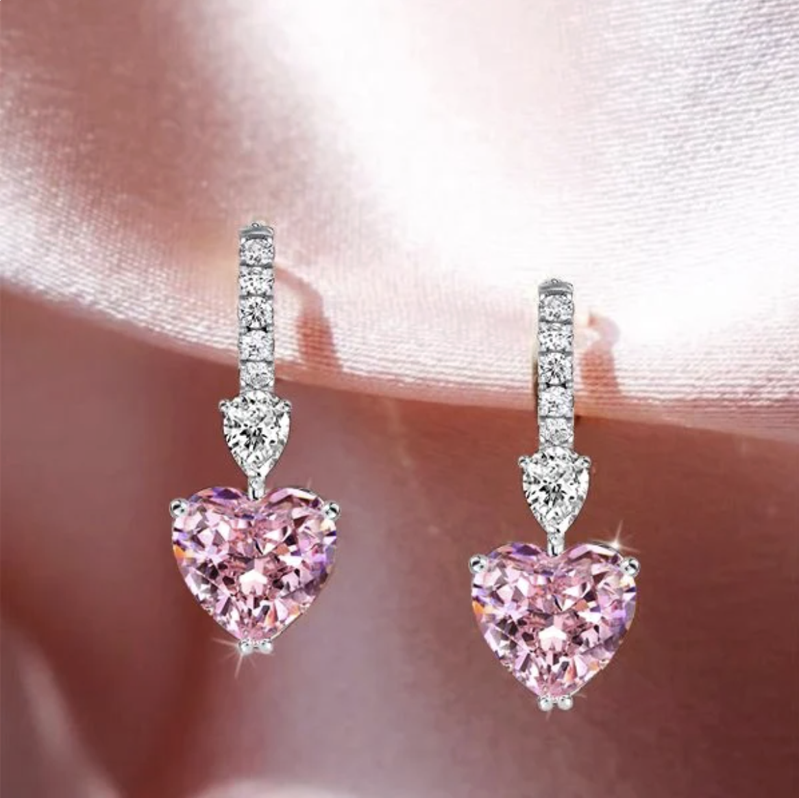Pink Heart Drop Earrings – Romantic Elegance, Delivered to Your Door