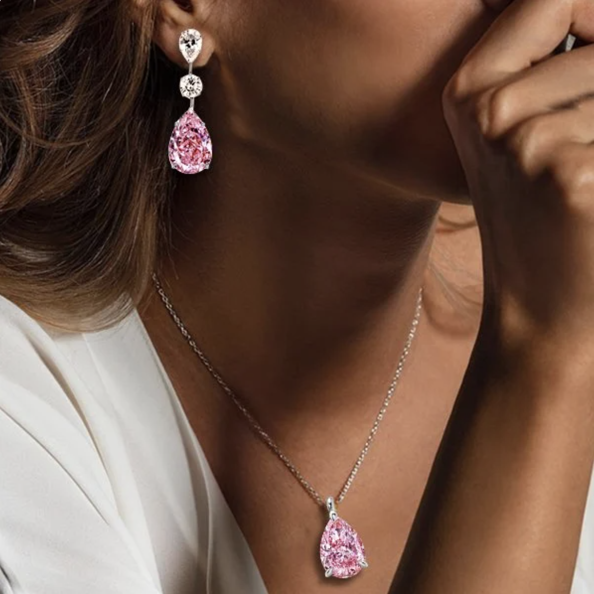 Pink Moissanite Necklace: Rosy Color with Brilliant Sparkle