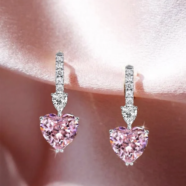 Pink Heart Drop Earrings – Romantic Elegance, Delivered to Your Door