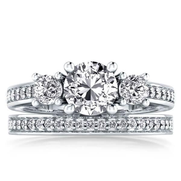 Bridal Wedding Sets Three Stone Created White Sapphire Bridal Set 2 36 Ct Tw