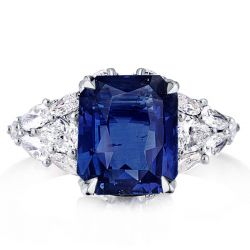 Italo Blue Sapphire Ring 3 Stone Ring Radiant Cut Engagement Ring