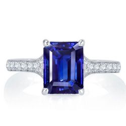 Italo Micro Pave Emerald Cut Blue Sapphire Engagement Ring