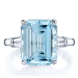 Italo Three Stone Emerald Cut Aquamarine Engagement Ring
