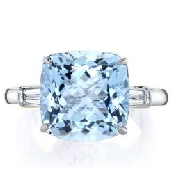 Italo Aquamarine Ring Cushion Cut 3 Stone Engagement Ring