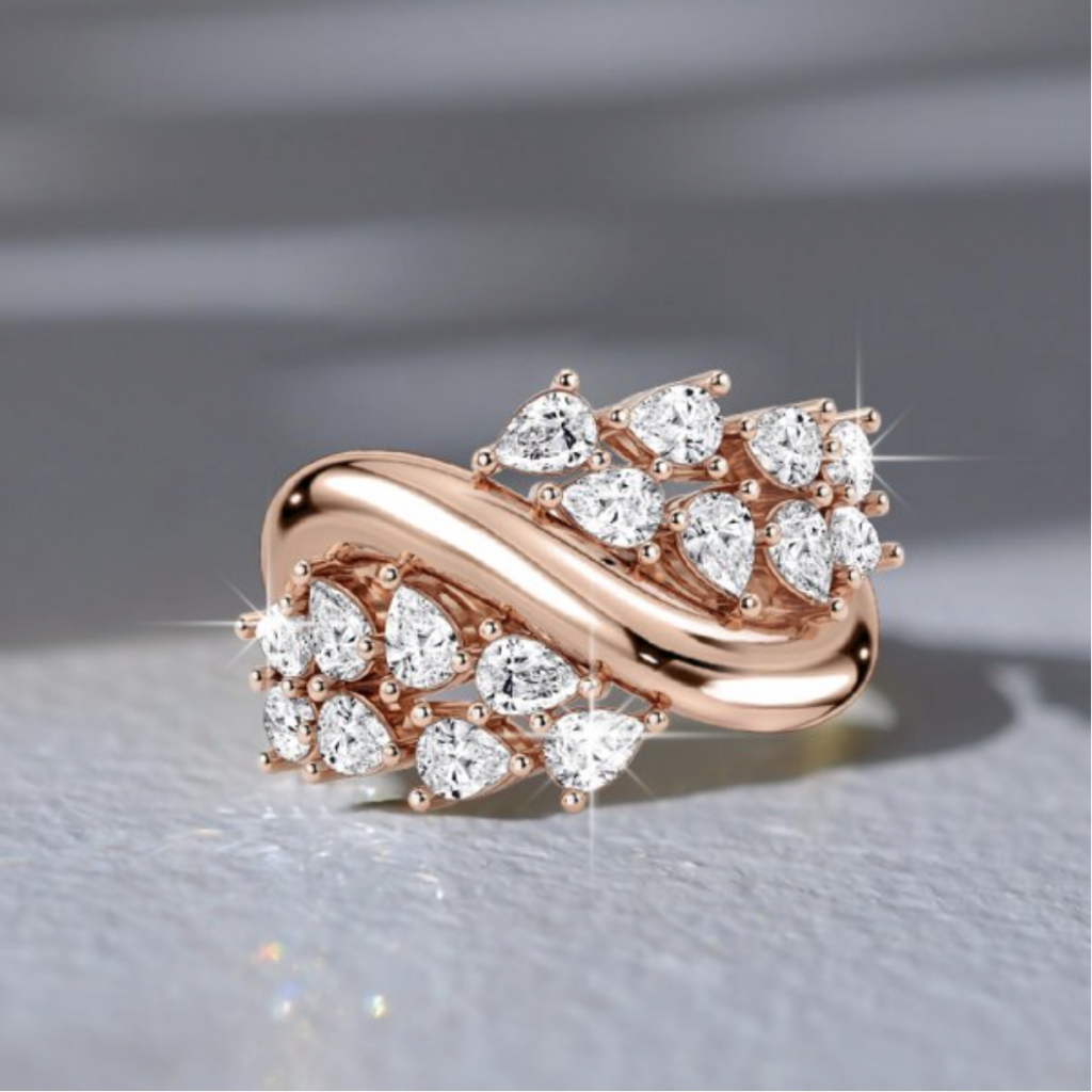 Rose Cut Pear Shaped Moissanite Ring